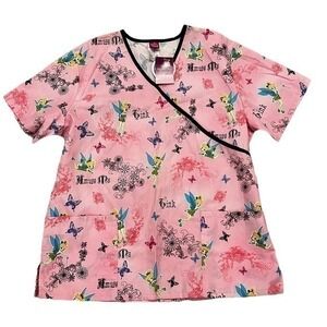 The Wonderful World of Disney Pink Tinkerbell scrub top NWT L
